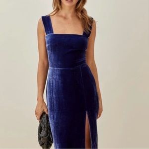 Reformation Navy Velvet Midi Dress NWOT B333